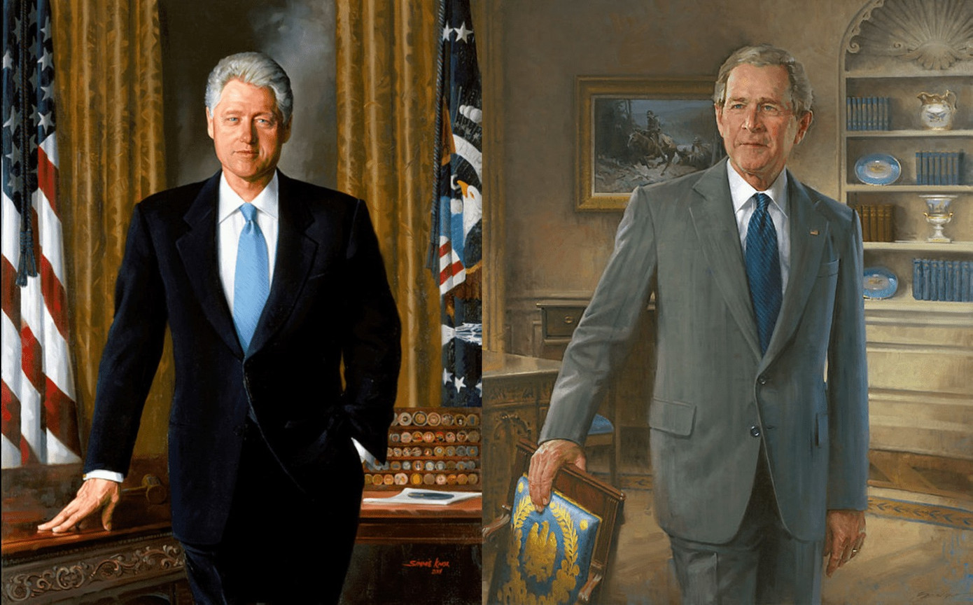 Tranh chân dung cựu Tổng thống Bill Clinton và George W. Bush từng bị chuyển đến một căn phòng nhỏ, ít người qua lại. Ảnh: Nhà Trắng.