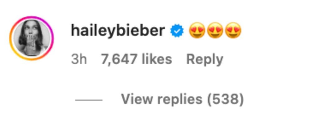 Hailey Bieber để lại bình luận dưới video gây tranh cãi của chồng.