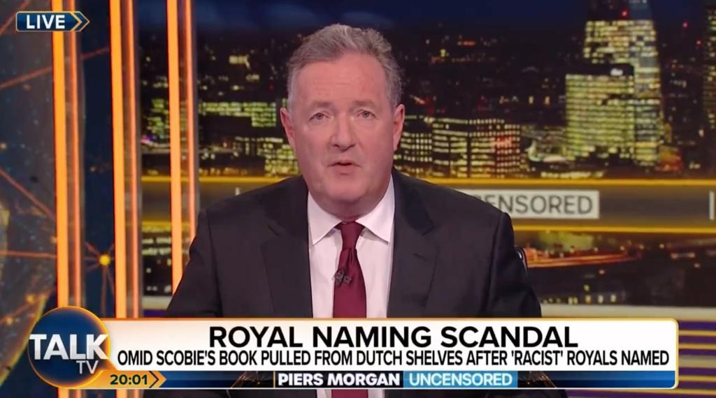 Piers Morgan gây sốc khi công khai danh tính hai thành viên hoàng gia có “mối quan ngại” về màu da của Archie. Ảnh: TalkTV.