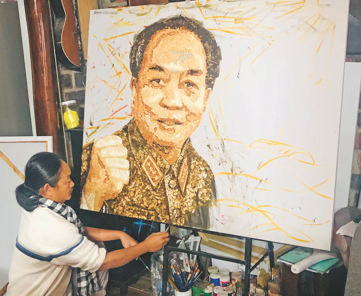 Bức tranh "Vị tướng vì hòa bình” cơ bản hoàn thành chờ ngày trình làng vào dịp sinh nhật Đại tướng Võ Nguyên Giáp