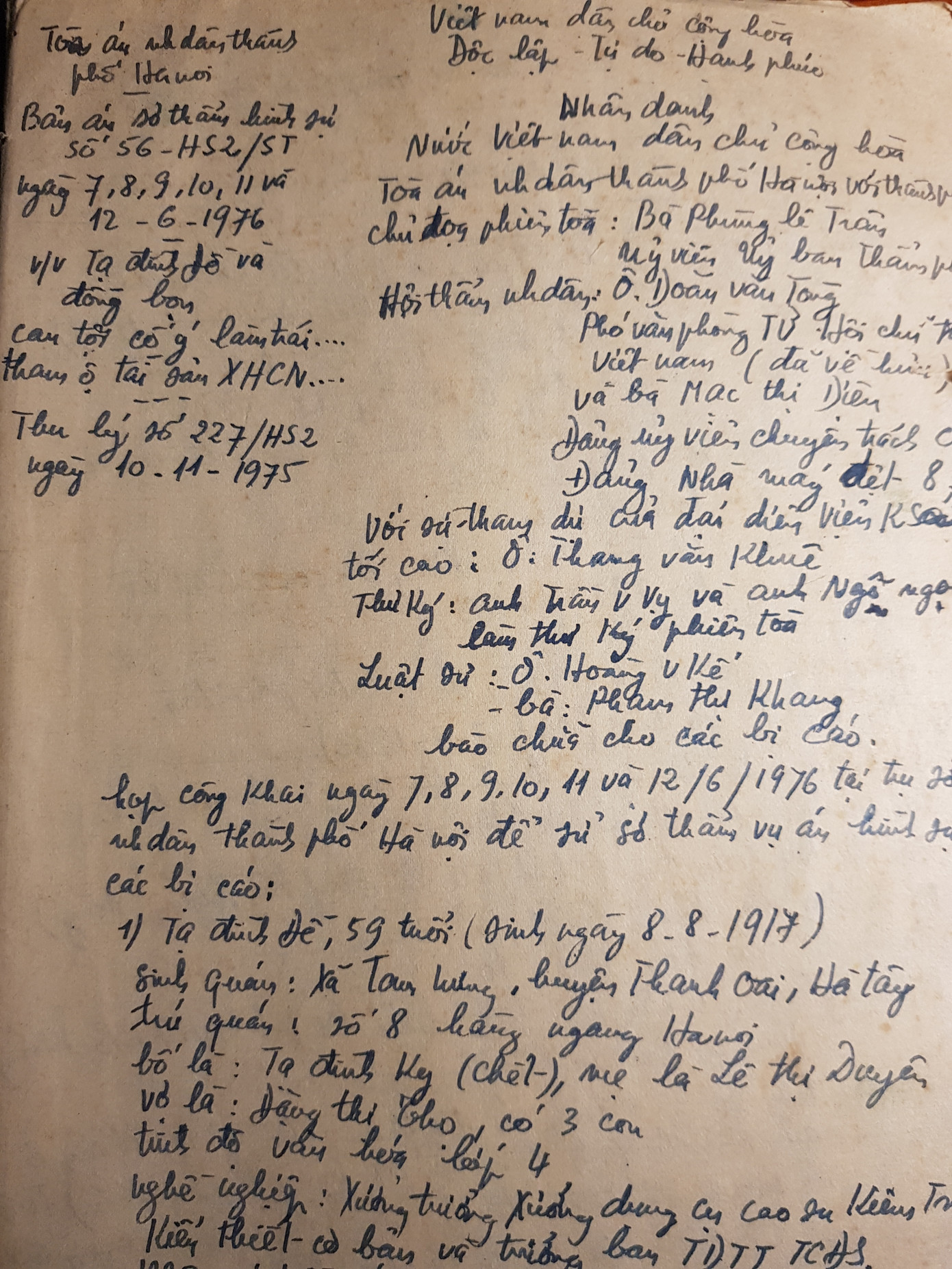 Trang đầu bản án Tạ Đình Đề.