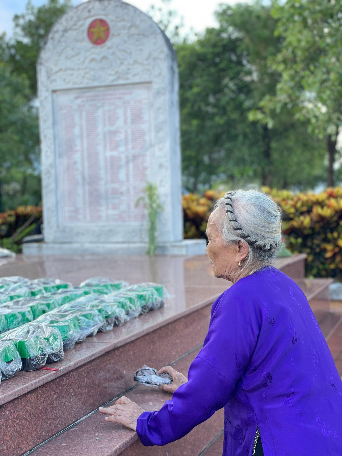 Bà Phạm Thị Hoa - vợ liệt sĩ Phùng Văn Môn ở Nghĩa trang liệt sĩ Quốc gia Đường 9 Bà Phạm Thị Hoa - vợ liệt sĩ Phùng Văn Môn ở Nghĩa trang liệt sĩ Quốc gia Đường 9