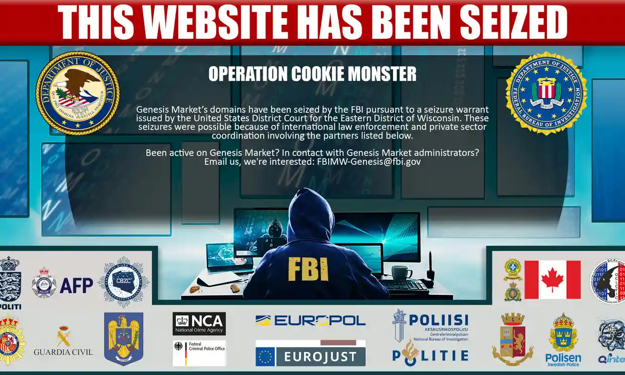 Hình ảnh hiện lên khi truy cập Genesis Market, với dòng chữ trên cùng ghi: “Trang web này đã bị đánh sập” Hình ảnh hiện lên khi truy cập Genesis Market, với dòng chữ trên cùng ghi: “Trang web này đã bị đánh sập”