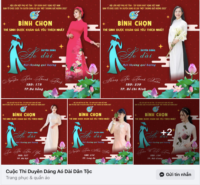 Các đối tượng đưa ra các thông tin giả về cuộc thi "Duyên dáng áo dài dân tộc" để lừa đảo. Các đối tượng đưa ra các thông tin giả về cuộc thi "Duyên dáng áo dài dân tộc" để lừa đảo.