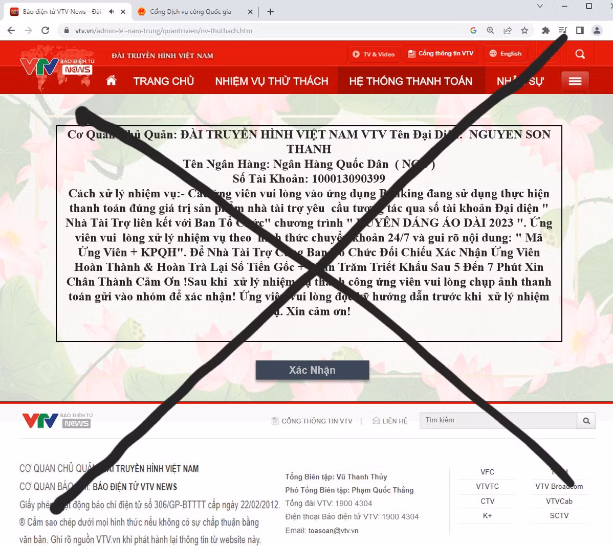 Gắn logo trang báo điện tử VTV gửi để lấy lòng tin.
