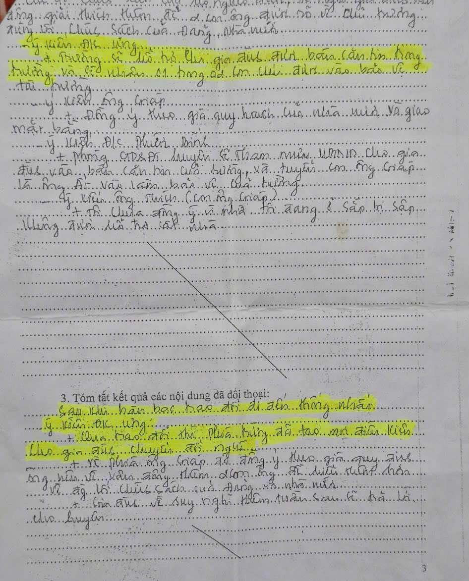 Một phần biên bản làm việc giữa ông Hồ Hoàng Ưng - Phó Chủ tịch thường trực UBND huyện Châu Thành A, ngành giáo dục huyện và các bên liên quan với gia đình ông Nguyễn Văn Giáp ngày 24/11/2010. Trong biên bản, ông Ưng đưa ra cam kết và được các bên thống nhất cho gia đình ông Giáp thuê căng tin trường bán hàng, gia đình giao đất làm trường.