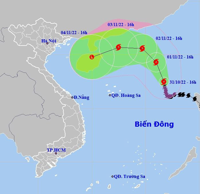 Hướng di chuyển của cơn bão số 7. Ảnh Trung tâm Dự báo Khí tượng thủy văn Quốc gia