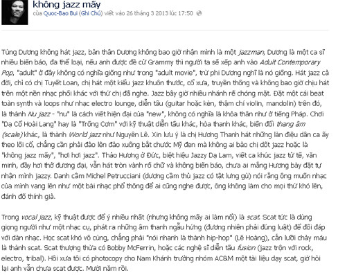 Anh đã có những chia sẻ về đêm nhạc Jazz và R&B của Cặp Đôi Hoàn Hảo trên trang facebook cá nhân. Anh đã có những chia sẻ về đêm nhạc Jazz và R&B của Cặp đôi hoàn hảo trên trang facebook cá nhân