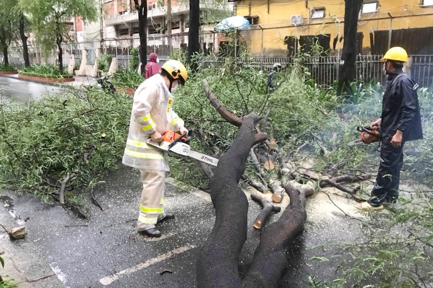Lực lượng CSGT làm nhiệm vụ trong khu vực cũng có mặt hỗ trợ di dời cây xanh gãy đổ để dọn đường cho các phương tiện lưu thông. Lực lượng CSGT làm nhiệm vụ trong khu vực cũng có mặt hỗ trợ di dời cây xanh gãy đổ để dọn đường cho các phương tiện lưu thông.