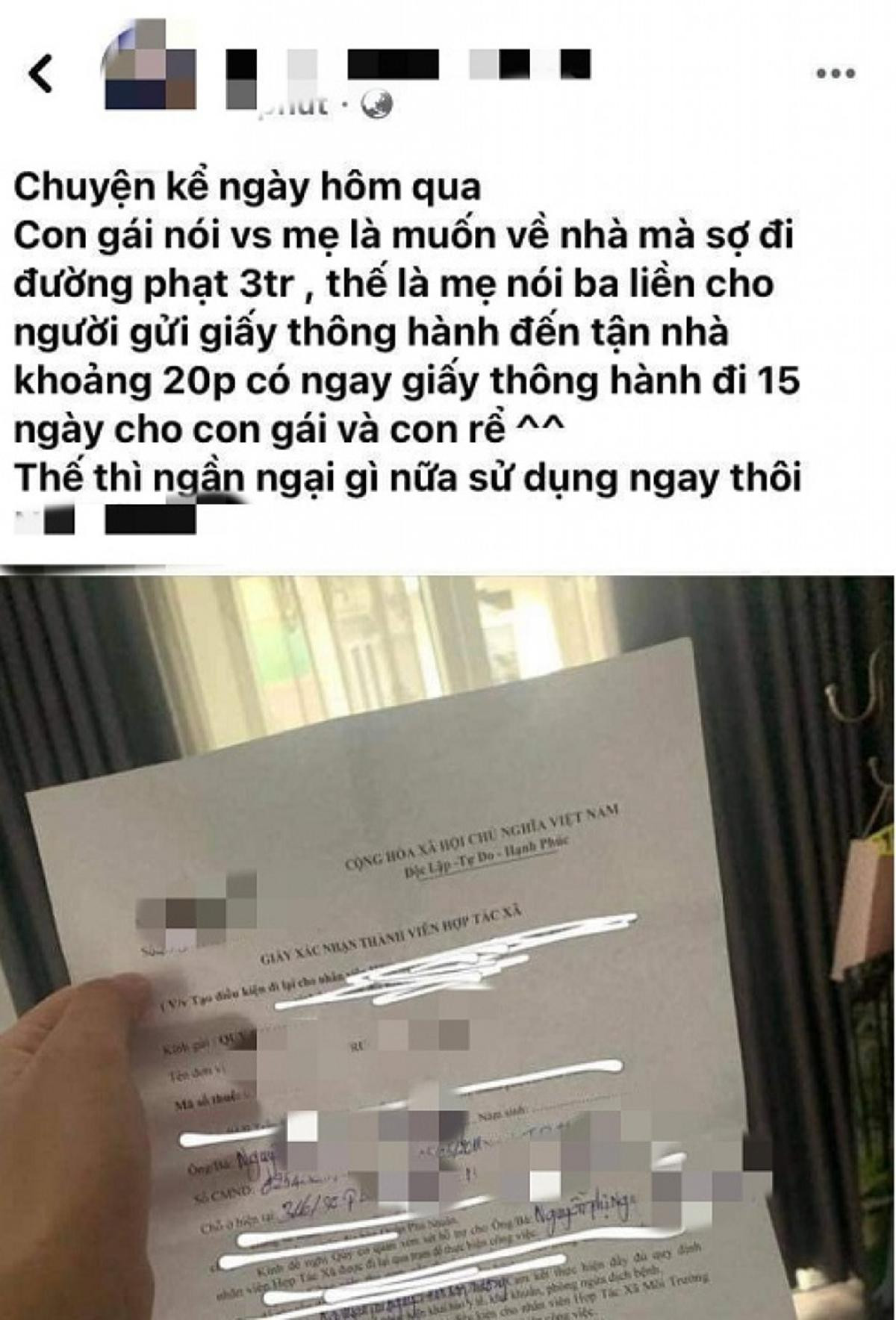 "Giấy thông hành" và dòng trạng thái của cô gái đăng trên mạng xã hội gây bức xúc. "Giấy thông hành" và dòng trạng thái của cô gái đăng trên mạng xã hội gây bức xúc.