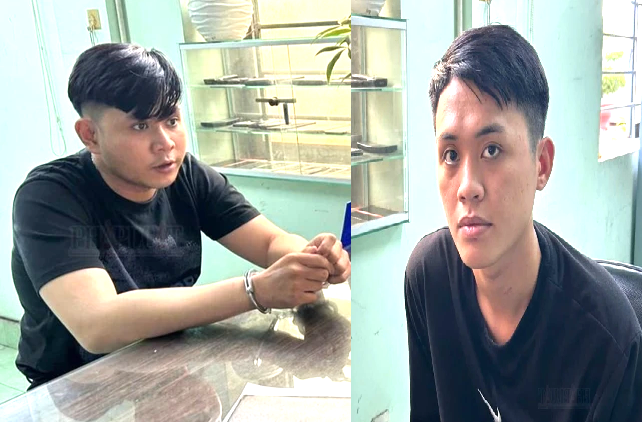 Trần Phương Bảo và Nguyễn Văn Kỳ Đan tại cơ quan công an