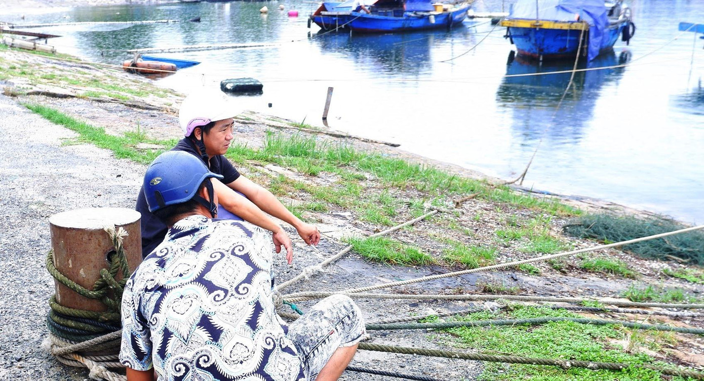 Tàu thuyền cũng được neo vào các trụ trên bờ