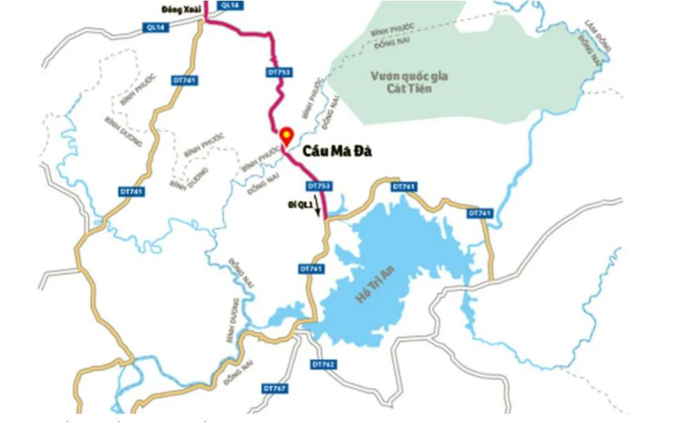 Vị trí cầu Mã Đà nối Bình Phước với Đồng Nai Vị trí cầu Mã Đà nối Bình Phước với Đồng Nai