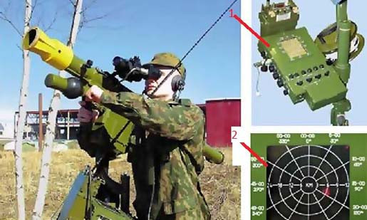 Thiết bị hỗ trợ bắn đêm SOSN-̣9S520 và màn hình trắc địa điện tử. 1-thiết bị hỗ chợ bắn đêm SOSN-̣9S520 , 2- Màn hình chắc địa điện tử.