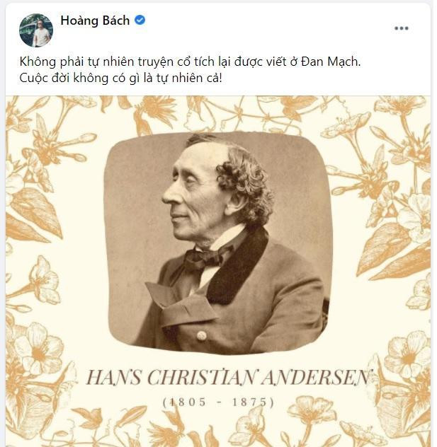 Ca sĩ Hoàng Bách nhận xét về chiến thắng của "những chú lính chì" Đan Mạch trước Xứ Wales: “Không phải tự nhiên truyện cổ tích lại được viết ở Đan Mạch. Cuộc đời không có gì là tự nhiên cả!” Ca sĩ Hoàng Bách nhận xét về chiến thắng của "những chú lính chì" Đan Mạch trước Xứ Wales: “Không phải tự nhiên truyện cổ tích lại được viết ở Đan Mạch. Cuộc đời không có gì là tự nhiên cả!”