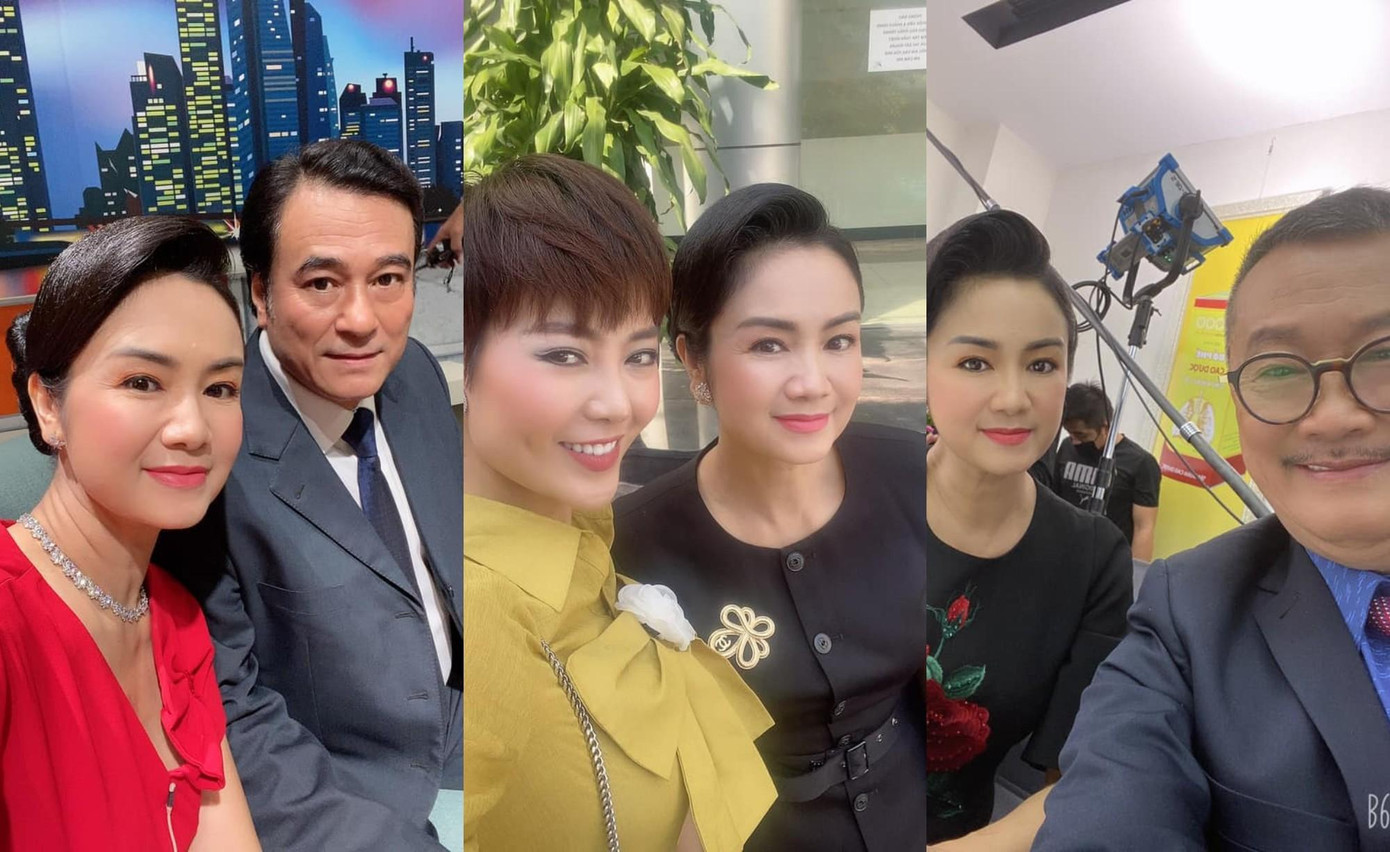 NSND Thu Hà cùng những bức ảnh chụp chung với bạn diễn: NSƯT Mạnh Cường, Thanh Hương, Trần Đức ở hậu trường phim.