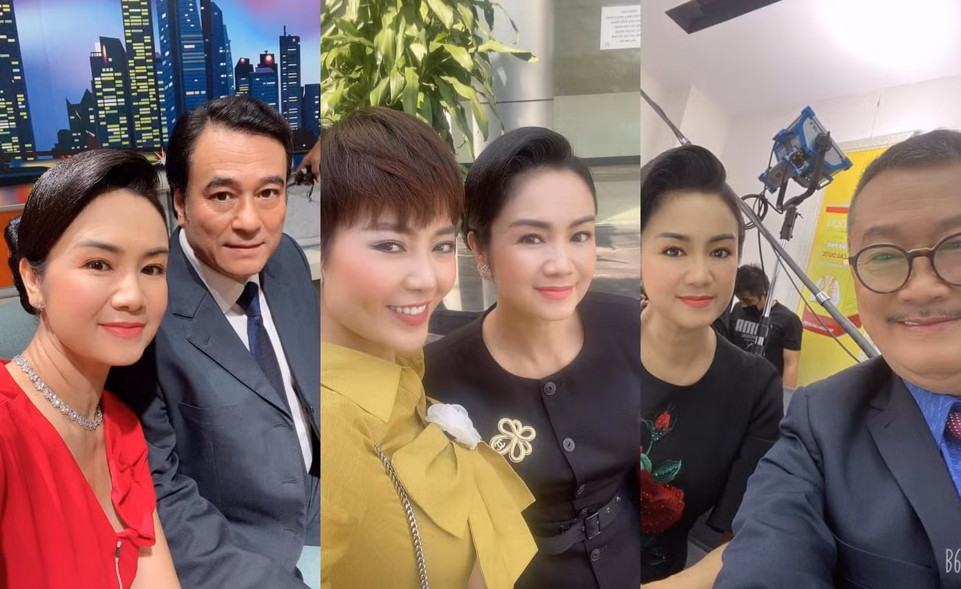 NSND Thu Hà cùng những bức ảnh chụp chung với bạn diễn: NSƯT Mạnh Cường, Thanh Hương, Trần Đức ở hậu trường phim.