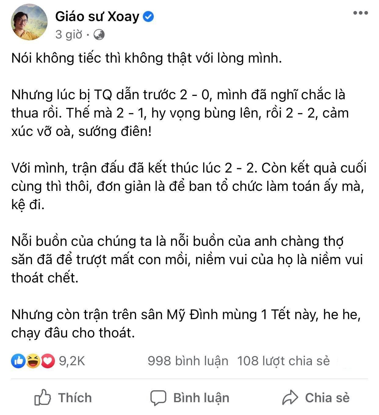 &quot;Giáo sư Xoay&quot; tỏ ra tiếc nuối trước trận đấu