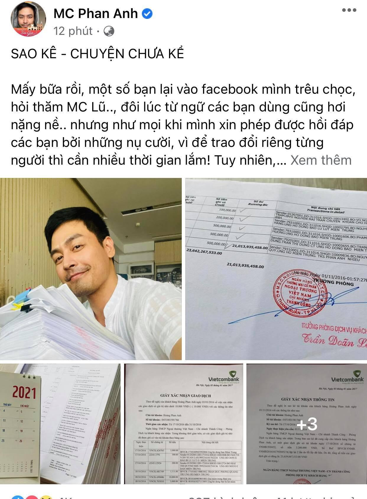 MC Phan Anh bất ngờ lên tiếng về vấn đề sao kê tiền từ thiện của anh hồi năm 2016 MC Phan Anh bất ngờ lên tiếng về vấn đề sao kê tiền từ thiện của anh hồi năm 2016