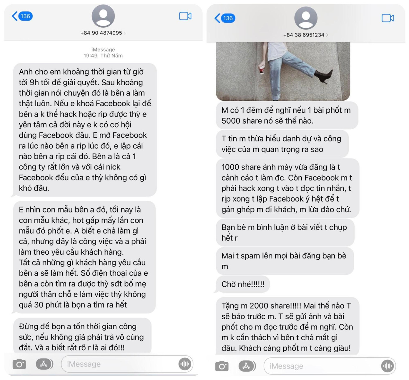 Cô tiết lộ những tin nhắn hăm dọa nhận được từ người lạ Cô tiết lộ những tin nhắn hăm dọa nhận được từ người lạ