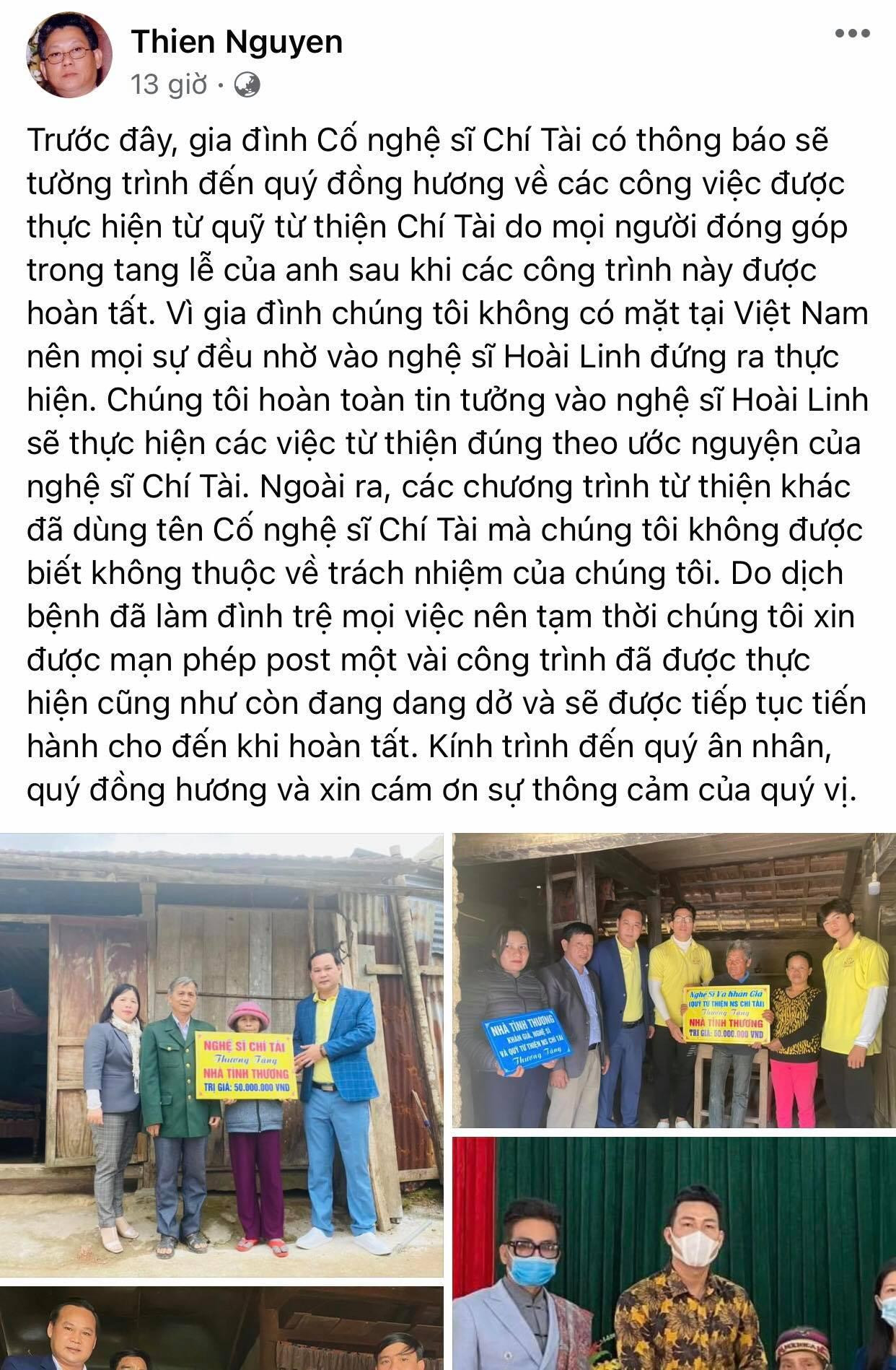 Nghệ sĩ Chí Thiện - anh trai ruột cố nghệ sĩ Chí Tài chia sẻ các bức ảnh về hoạt động từ thiện mà gia đình nhờ cậy Hoài Linh Nghệ sĩ Chí Thiện - anh trai ruột cố nghệ sĩ Chí Tài chia sẻ các bức ảnh về hoạt động từ thiện mà gia đình nhờ cậy Hoài Linh