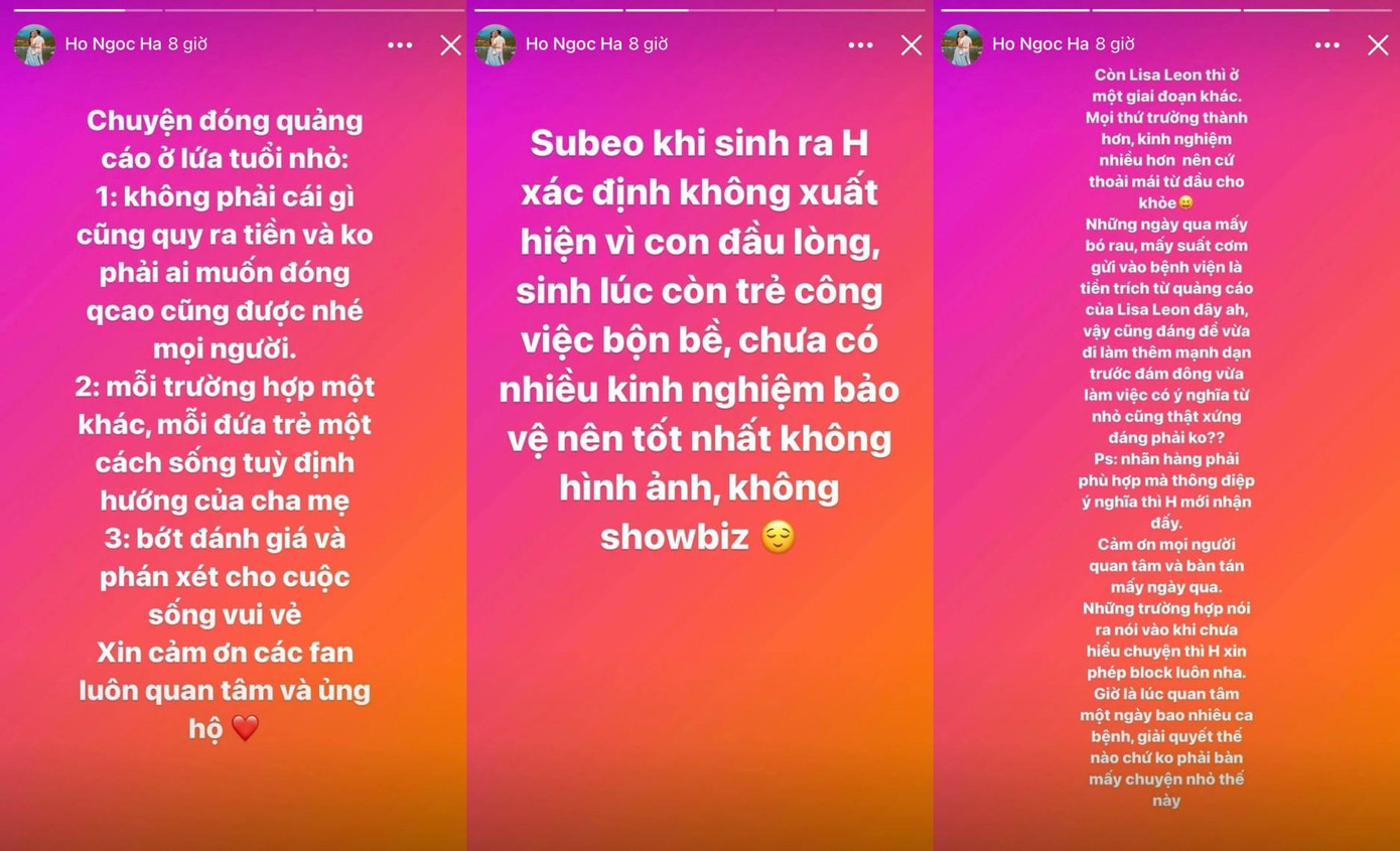 Chia sẻ của Hồ Ngọc Hà trên Facebook Stories