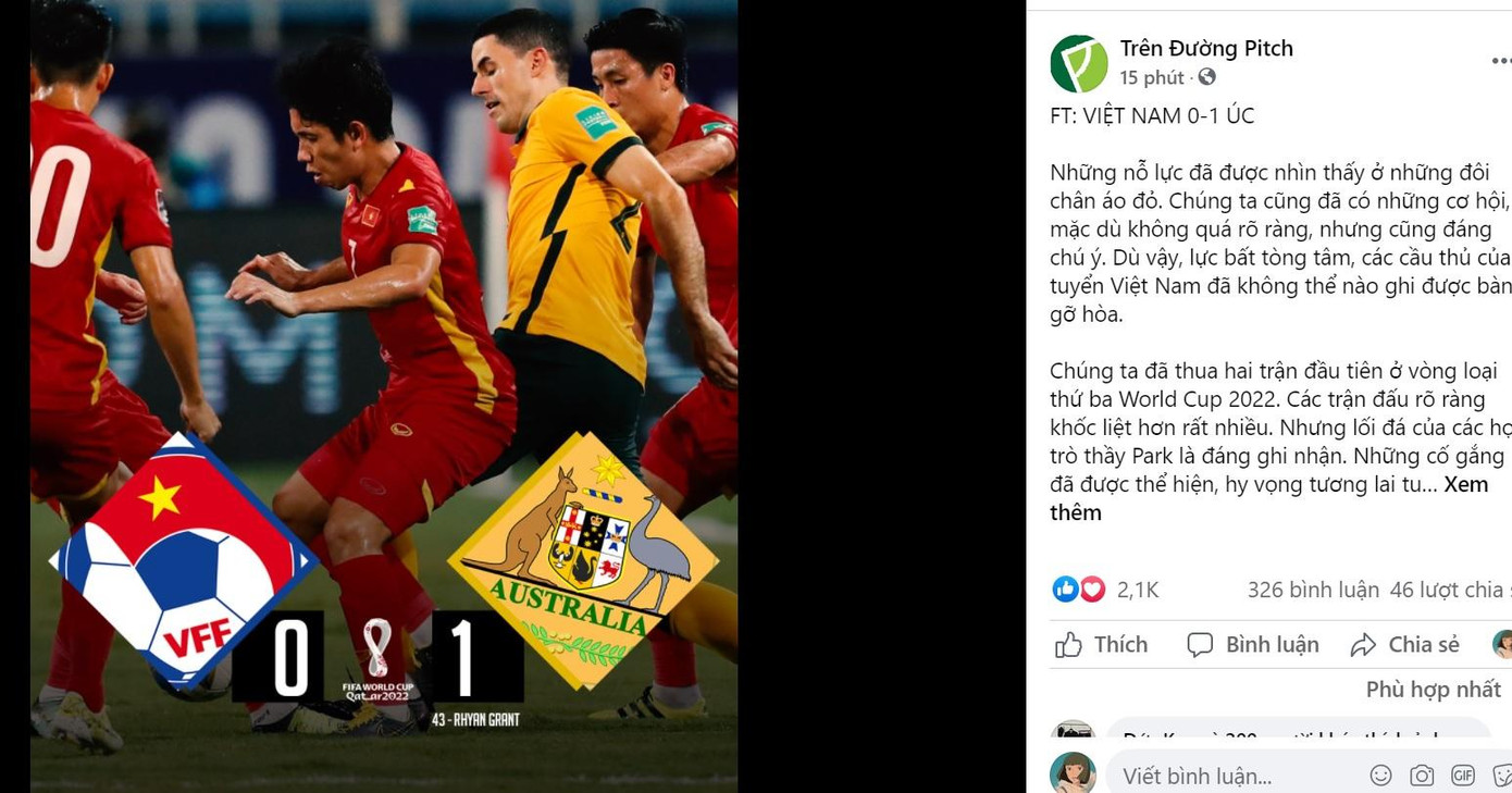 Một trang bóng đá nêu lên nhận định: “Chúng ta đã thua hai trận đầu tiên ở vòng loại thứ ba World Cup 2022. Các trận đấu rõ ràng khốc liệt hơn rất nhiều. Nhưng lối đá của các học trò thầy Park là đáng ghi nhận. Những cố gắng đã được thể hiện, hy vọng tương lai tuyển Việt Nam sẽ có những kết quả tốt hơn”.