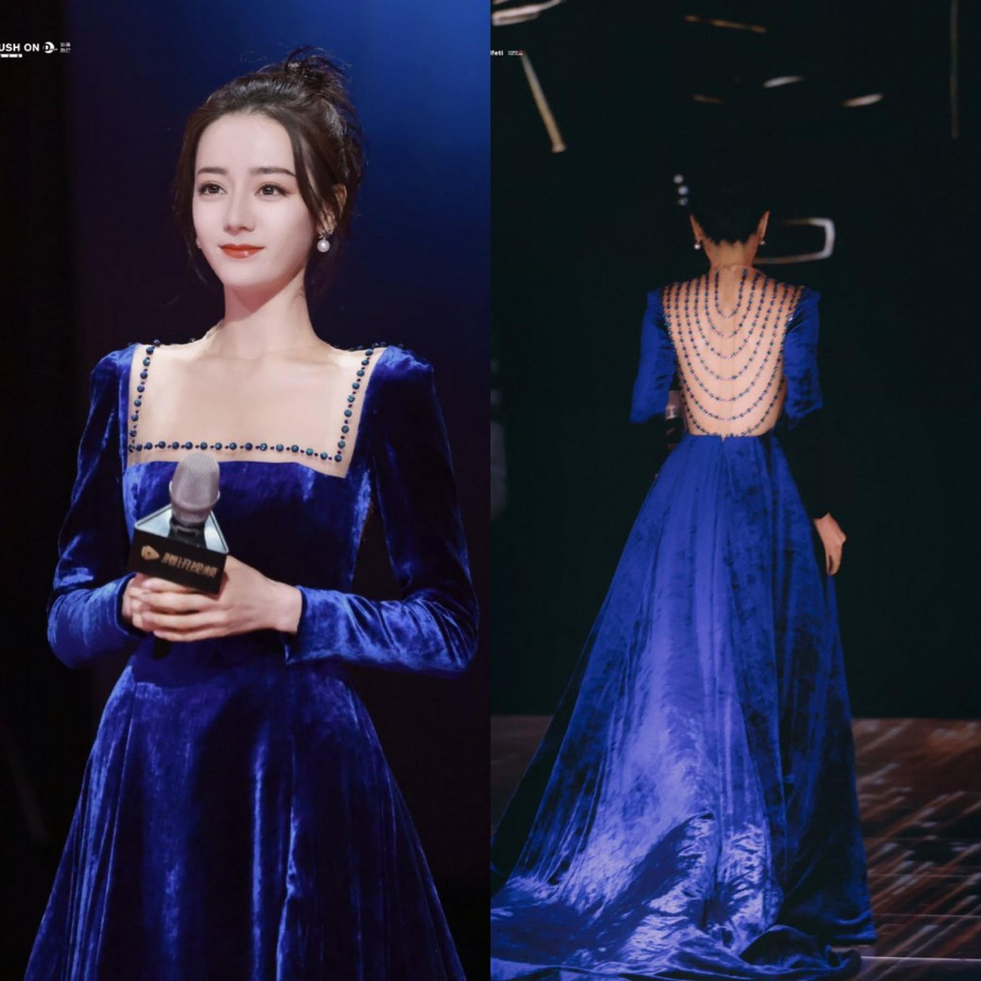 Bộ váy xanh “mỹ nhân Tân Cương” diện ngay lập tức trở thành chủ đề nóng trên mạng xã hội Weibo. Mặt trước và phần lưng của bộ đầm được thiết kế đặc biệt giúp người đẹp 9x khoe được vóc dáng gợi cảm.