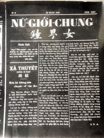 Tờ Nữ Giới Chung đăng bài của Sương Nguyệt Anh với bút danh S.N.A. Nguồn: Bảo tàng lịch sử Việt Nam.