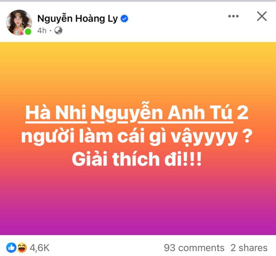 LyLy hài hước đòi lời giải thích từ Anh Tú và Hà Nhi. LyLy hài hước đòi lời giải thích từ Anh Tú và Hà Nhi.