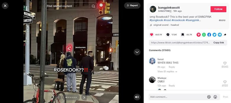 Bức ảnh được cho là chụp Rosé và Jungkook hẹn hò. Bức ảnh được cho là chụp Rosé và Jungkook hẹn hò.