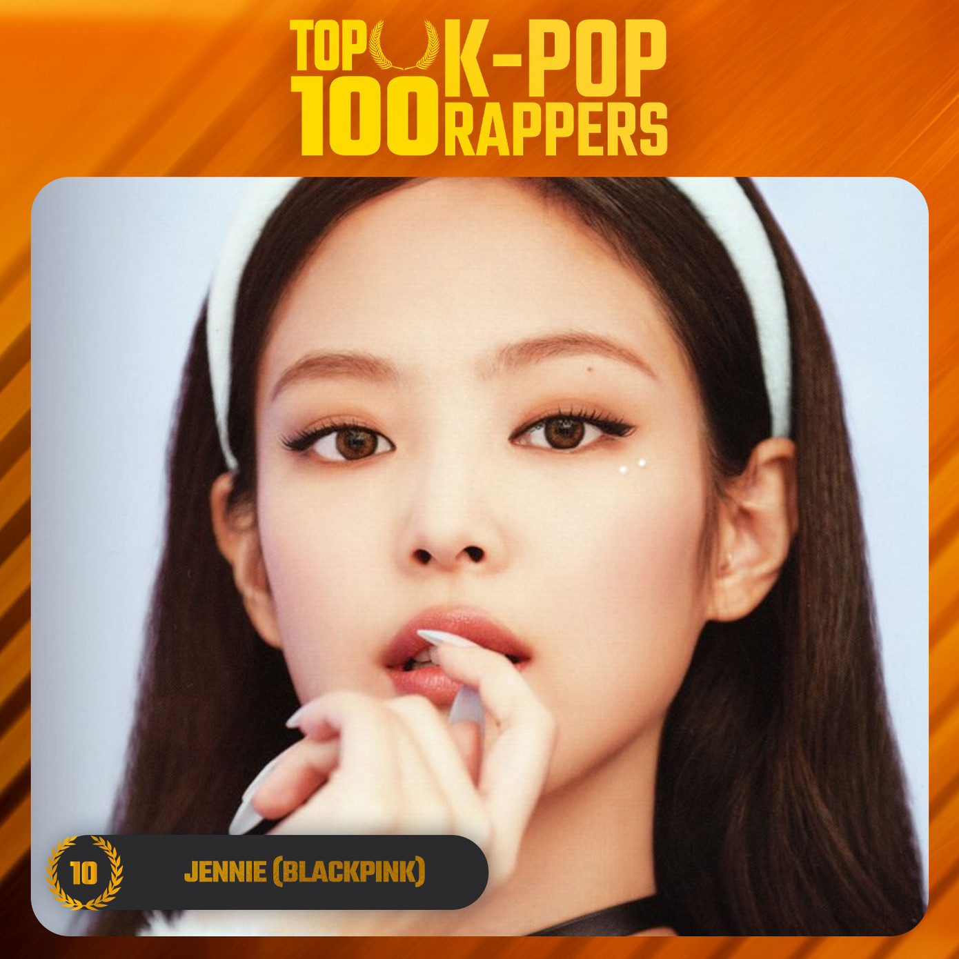 Jennie chốt Top 10. Trong BlackPink, cô đảm nhận vai trò rapper chính. Kết quả này nhận được nhiều sự ủng hộ từ cư dân mạng. Tuy nhiên, một số ý kiến cho rằng Jennie chưa xứng đáng nằm trong 10 rapper hàng đầu Kpop vì cô không thể tự viết lời.