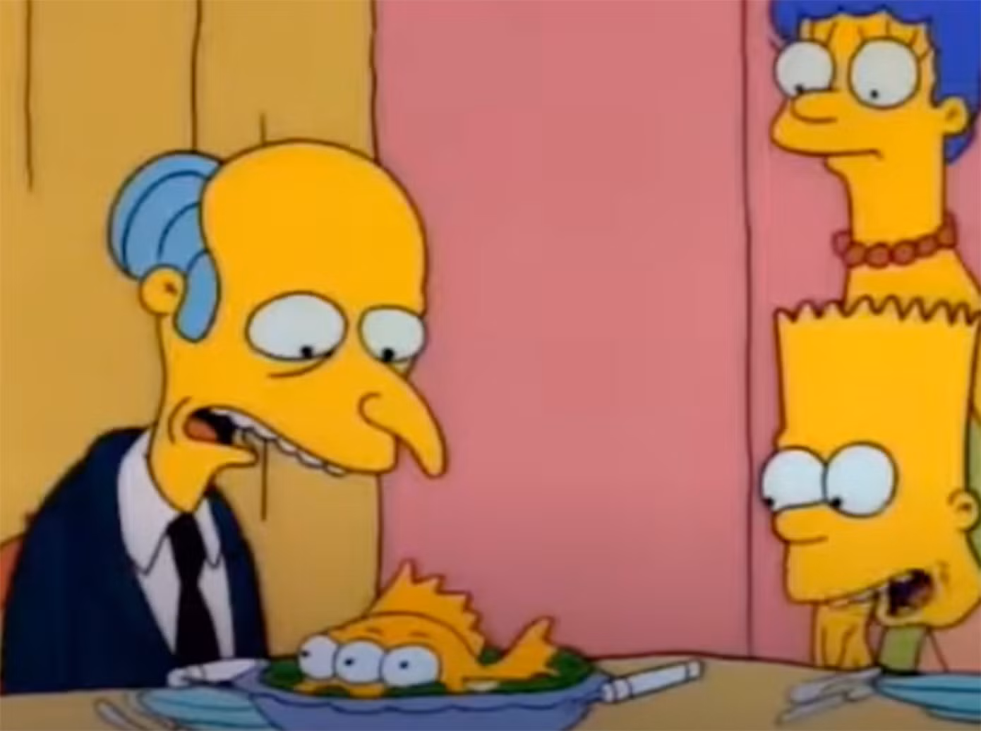 Ông Burn dùng cá ba mắt ở hạ lưu nhà máy điện hạt nhân Springfield. Ảnh: The Simpsons.