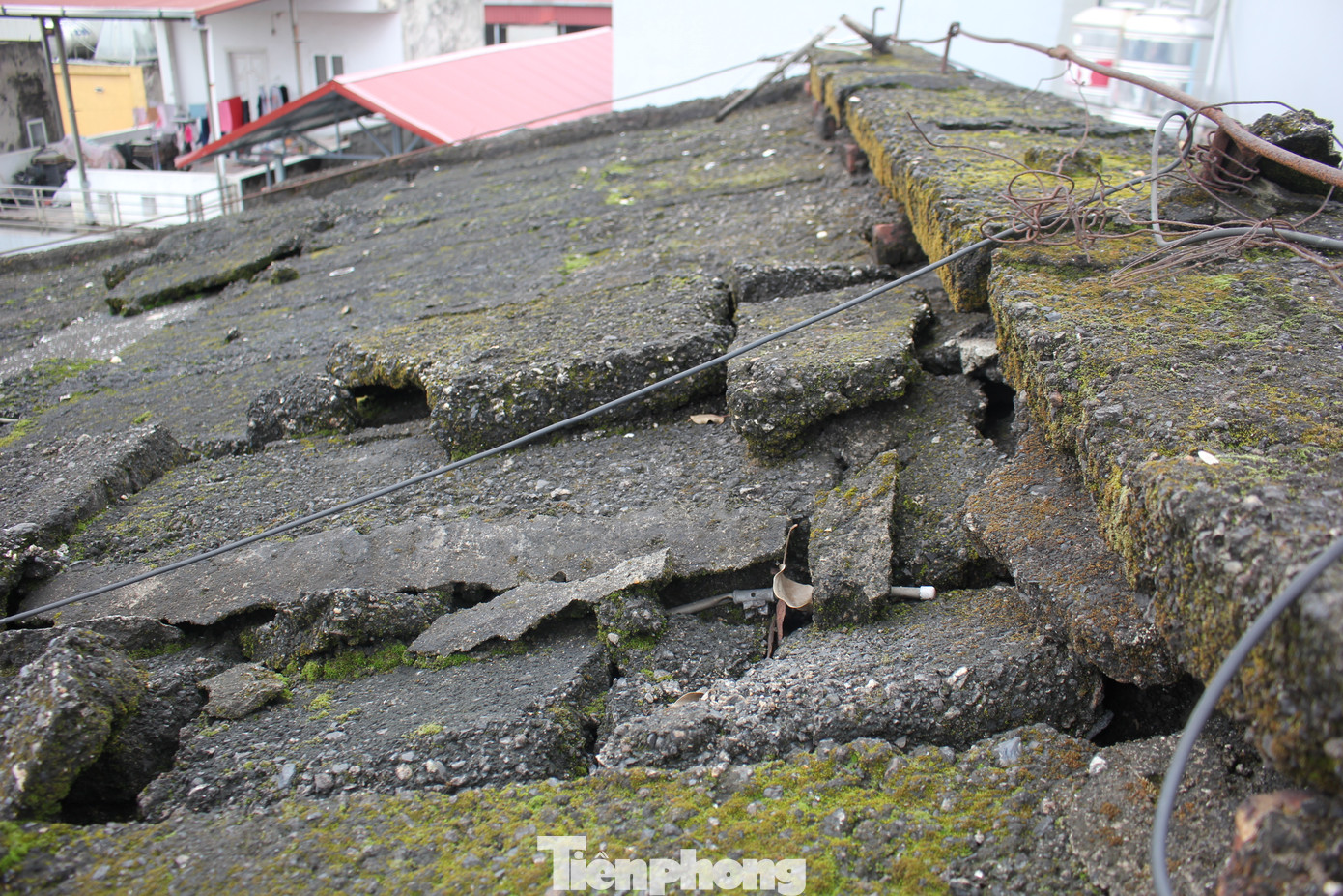 Đặc biệt, ngoài việc nứt và sụt lún thì toàn bộ hệ thống thoát nước của tòa nhà đã hư hỏng nặng. Do đó, mỗi khi mùa mưa bão đến, nước tràn cả xuống nhà theo các khe nứt ở trần.