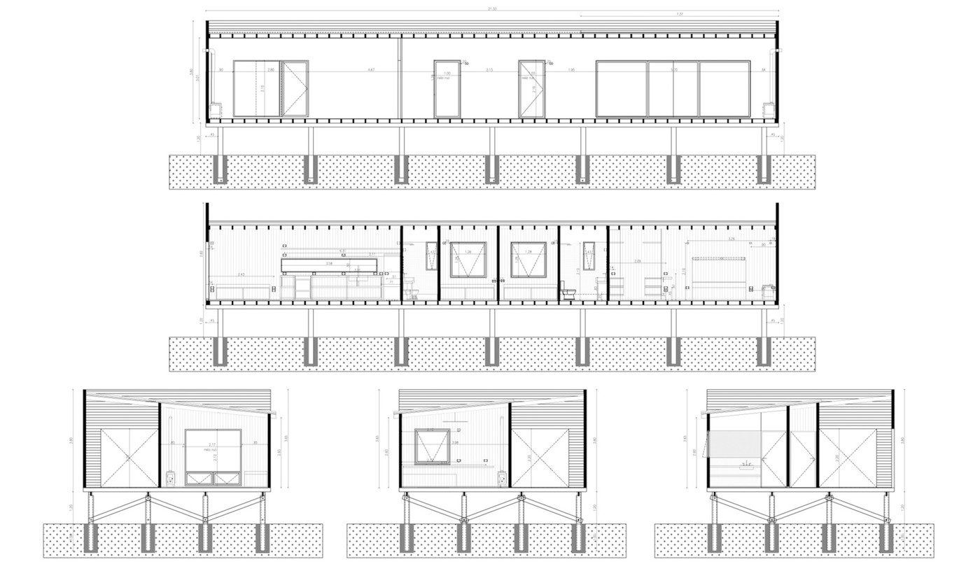 Toàn bộ không gian ngôi nhà được xây dựng theo một trục dọc tuyến tính. Phòng khách, phòng ăn và phòng ngủ chính được phân bổ ở hai đầu hồi nhà. Toàn bộ không gian ngôi nhà được xây dựng theo một trục dọc tuyến tính. Phòng khách, phòng ăn và phòng ngủ chính được phân bổ ở hai đầu hồi nhà.