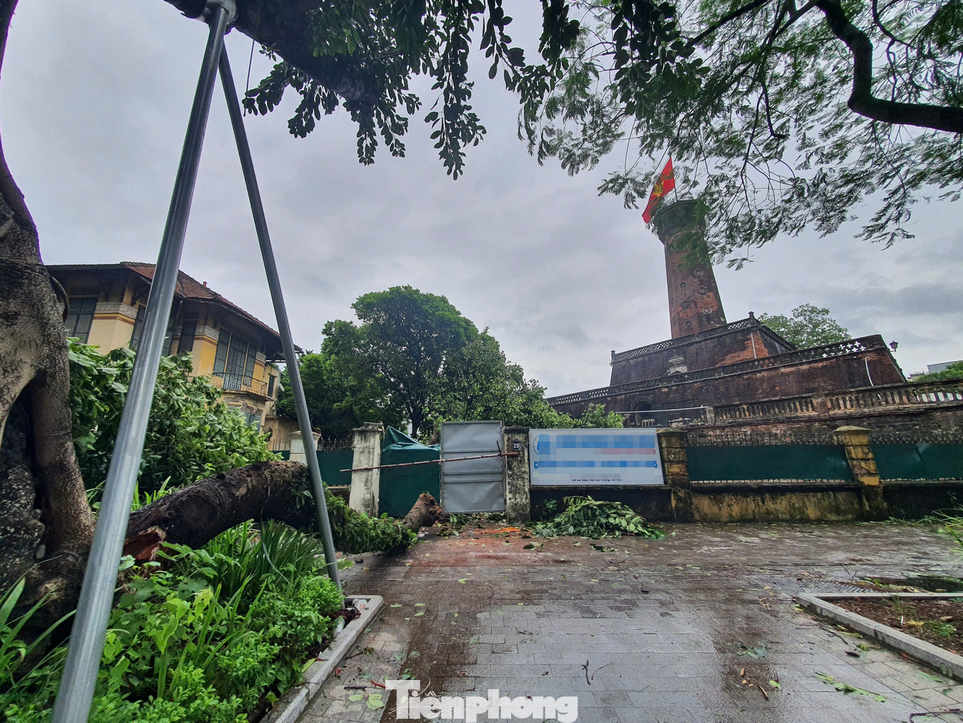 Trên đường Điện Biên Phủ, cây cổ thụ dưới chân cột cờ Hà Nội bị gãy một cành lớn, cản trở việc di chuyển trên vỉa hè của người đi bộ. Trên đường Điện Biên Phủ, cây cổ thụ dưới chân cột cờ Hà Nội bị gãy một cành lớn, cản trở việc di chuyển trên vỉa hè của người đi bộ.