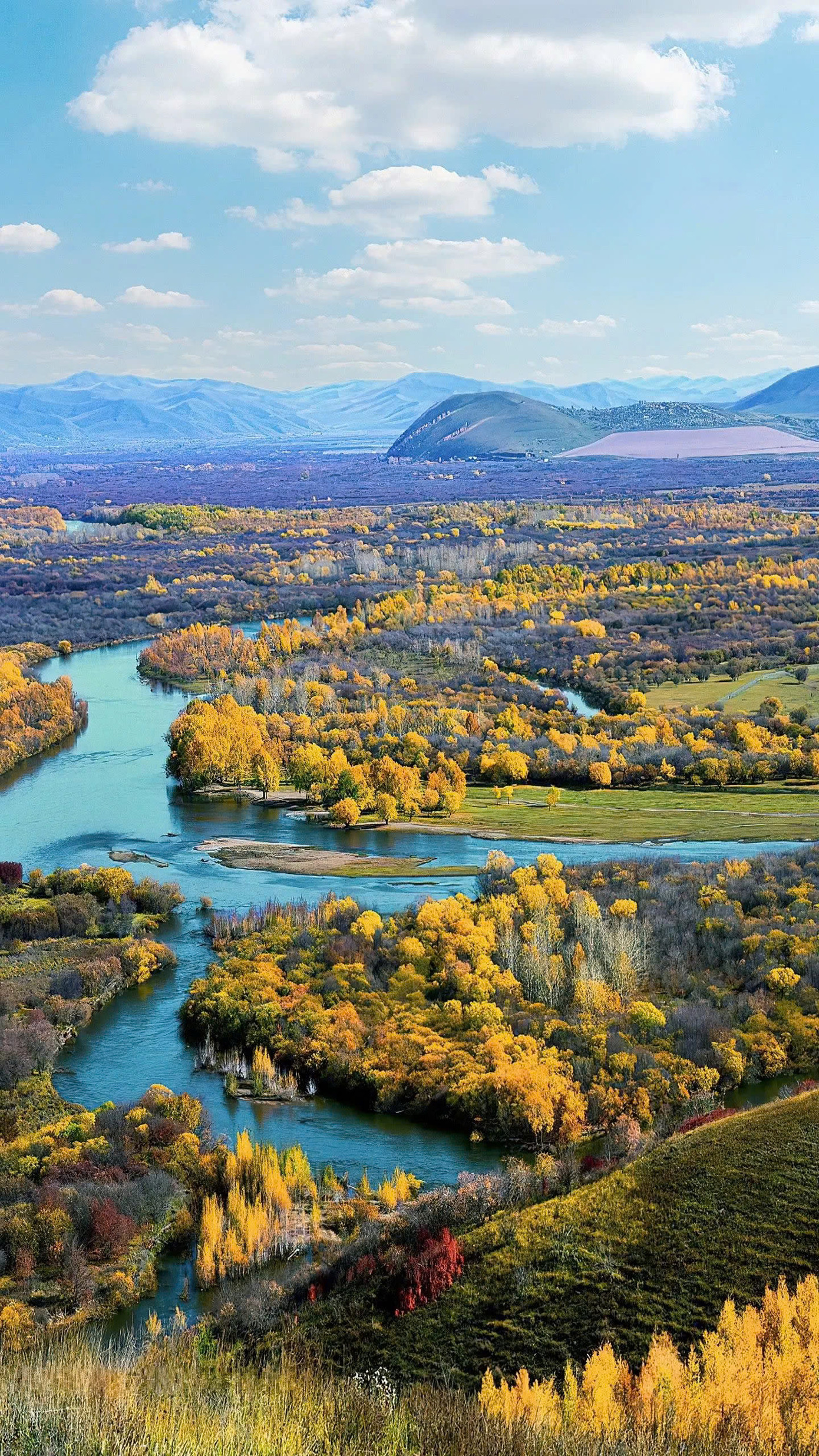 Ngoài sắc lá rực rỡ, mùa thu ở Đại Hưng An Lĩnh còn khiến vẻ đẹp của những dòng sông nơi đây trở nên huyền ảo. Dòng sông chảy xuyên qua khu rừng, lấp lánh như một dải ruy băng.