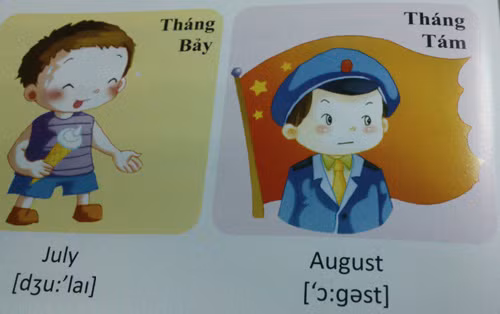 "Gieo" vào nhận biết của trẻ hình ảnh cờ Trung Quốc trong cuốn Tiếng Anh nhập môn (tập 1, trang 38).