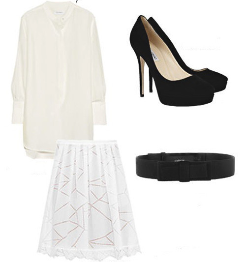 Thay vì diện mốt không quần khó xuất hiện trốn công sở, bạn có thể thay thế bằng cách mix cùng chân váy midi