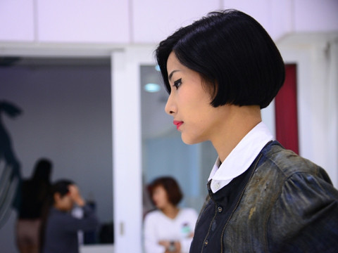 Hoàng Thùy trong buổi tập sáng nay