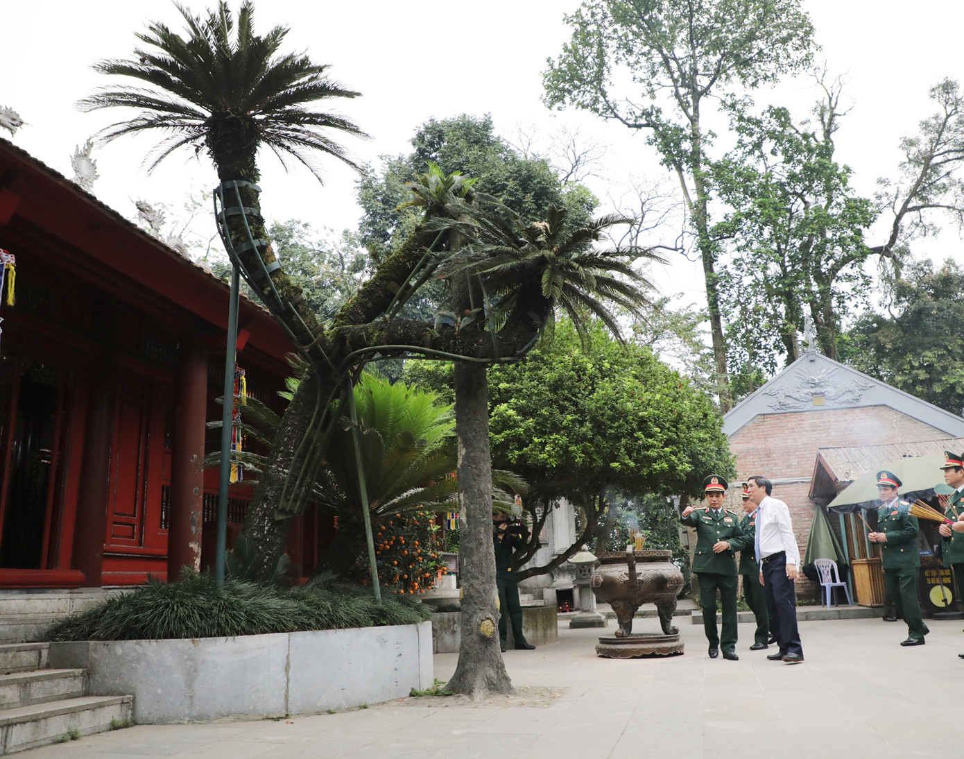 Đại tướng Phan Văn Giang và Bí thư Tỉnh uỷ Phú Thọ Bùi Minh Châu trò chuyện dưới tán cây vạn tuế nổi tiếng ở Đền Hùng. Ngày 19/9/1954, Chủ tịch Hồ Chí Minh về thăm Đền Hùng. Người đã ngồi dưới cây vạn tuế và nói chuyện với cán bộ, chiến sĩ Đại đoàn Quân Tiên Phong chuẩn bị về tiếp quản Thủ đô.