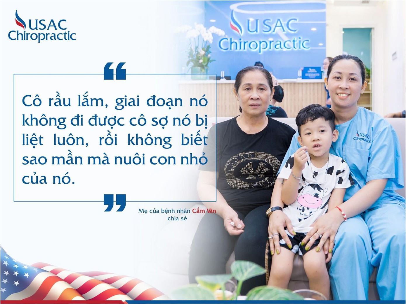 Bệnh nhân Huỳnh Thị Cẩm Vân và gia đình tại Viện USAC