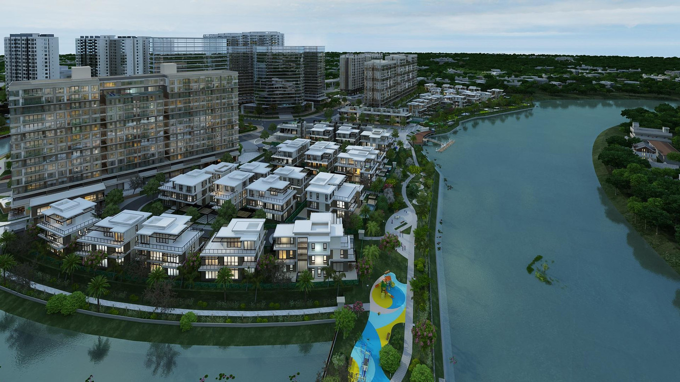 Phối cảnh khu compound The Mizuki với 39 căn biệt thự hạng sang nằm ở vị trí đẹp nhất khu đô thị tích hợp Mizuki Park 26ha tại Nam Sài Gòn.