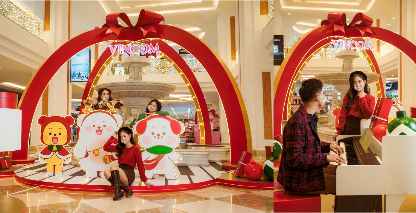 Bên trong không gian TTTM, Vincom Mega Mall Royal City còn mang đến cho khách hàng một bữa tiệc âm nhạc Giáng sinh với sân khấu thiết kế hình món quà độc đáo, cùng sự gia nhập rộn ràng của “gấu nghệ sĩ” bên cạnh những người bạn “gấu sành điệu”, “gấu thám hiểm”…