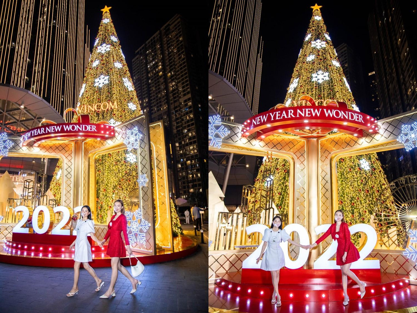 Cây thông rực rỡ bên tòa tháp cao nhất Việt Nam được xem là biểu tượng của Giáng Sinh tại TP. Hồ Chí Minh. Nơi đây khiến nhiều đôi bạn “đứng ngồi không yên”, ngay lập tức phải cho ra đời bộ ảnh kỷ niệm “Dắt tay nhau bước sang năm mới 2022” thật lung linh.