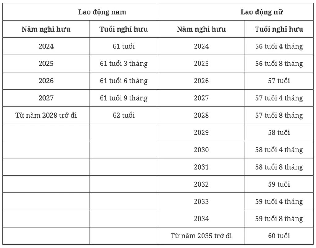 Tuổi nghỉ hưu của người lao động trong điều kiện làm việc bình thường (Ảnh chụp màn hình). Tuổi nghỉ hưu của người lao động trong điều kiện làm việc bình thường (Ảnh chụp màn hình).