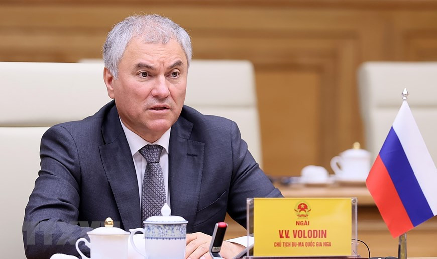 Chủ tịch Duma Quốc gia Quốc hội Liên bang Nga Vyacheslav Victorovich Volodin phát biểu. (Ảnh: Dương Giang/TTXVN) Chủ tịch Duma Quốc gia Quốc hội Liên bang Nga Vyacheslav Victorovich Volodin phát biểu. (Ảnh: Dương Giang/TTXVN)