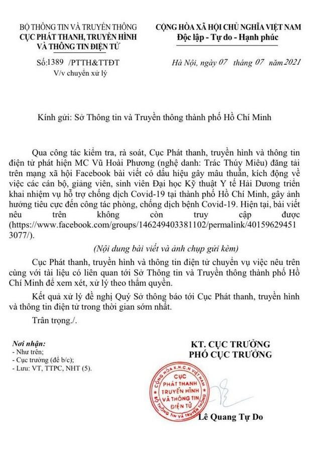 Văn bản đề nghị xử lý của Cục Phát thanh- Truyền hình và Thông tin điện tử Văn bản đề nghị xử lý của Cục Phát thanh- Truyền hình và Thông tin điện tử