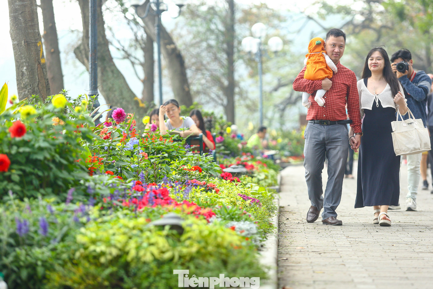 Không chỉ sắc đào, người dân còn bất ngờ bởi vẻ đẹp rực rỡ, đầy màu sắc của các bồn hoa quanh hồ Hoàn Kiếm.