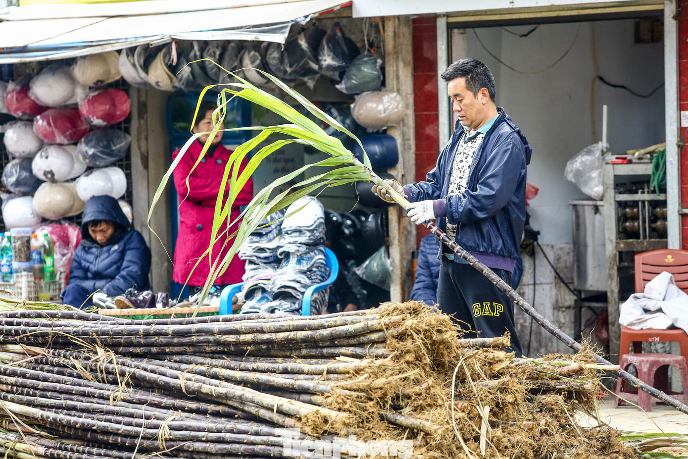 Một tiểu thương cho biết đã nhập gần 100 cây mía để bán trong đêm giao thừa.